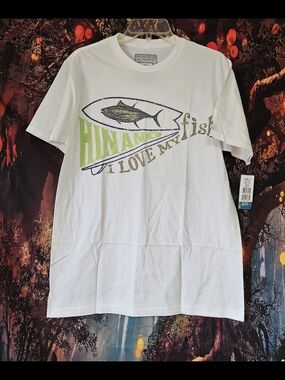 White Hinano Tahiti 'I Love My Fish' Graphic Tee Ahi Ahi Design